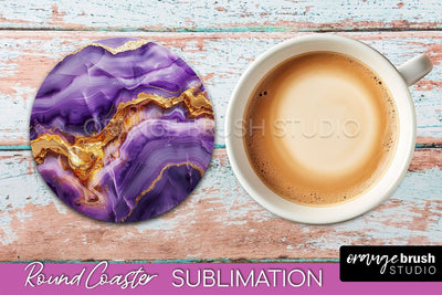 Marble Round Coaster Sublimation, Marble Car Coaster Design Sublimation OrangeBrushStudio 