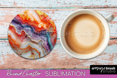 Marble Round Coaster Sublimation, Marble Car Coaster Design Sublimation OrangeBrushStudio 
