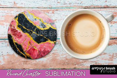 Marble Round Coaster Sublimation, Marble Car Coaster Design Sublimation OrangeBrushStudio 