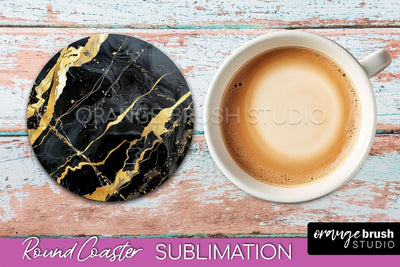 Marble Round Coaster Sublimation, Marble Car Coaster Design Sublimation OrangeBrushStudio 