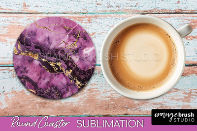Marble Round Coaster Sublimation, Marble Car Coaster Design Sublimation OrangeBrushStudio 