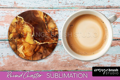 Marble Round Coaster Sublimation, Marble Car Coaster Design Sublimation OrangeBrushStudio 