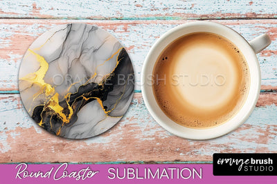 Marble Round Coaster Sublimation, Marble Car Coaster Design Sublimation OrangeBrushStudio 