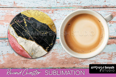Marble Round Coaster Sublimation, Marble Car Coaster Design Sublimation OrangeBrushStudio 
