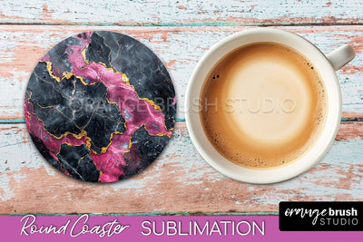 Marble Round Coaster Sublimation, Marble Car Coaster Design Sublimation OrangeBrushStudio 