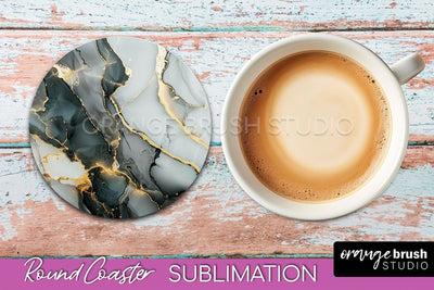 Marble Round Coaster Sublimation, Marble Car Coaster Design Sublimation OrangeBrushStudio 