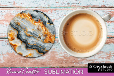 Marble Round Coaster Sublimation, Marble Car Coaster Design Sublimation OrangeBrushStudio 
