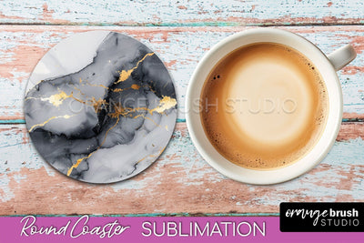 Marble Round Coaster Sublimation, Marble Car Coaster Design Sublimation OrangeBrushStudio 