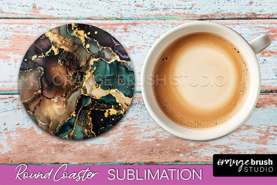 Marble Round Coaster Sublimation, Marble Car Coaster Design Sublimation OrangeBrushStudio 