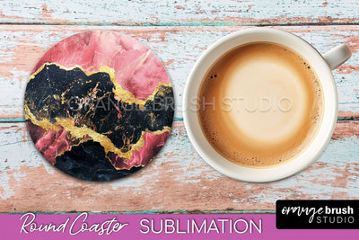 Marble Round Coaster Sublimation, Marble Car Coaster Design Sublimation OrangeBrushStudio 