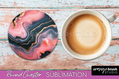 Marble Round Coaster Sublimation, Marble Car Coaster Design Sublimation OrangeBrushStudio 