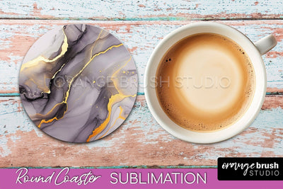 Marble Round Coaster Sublimation, Marble Car Coaster Design Sublimation OrangeBrushStudio 