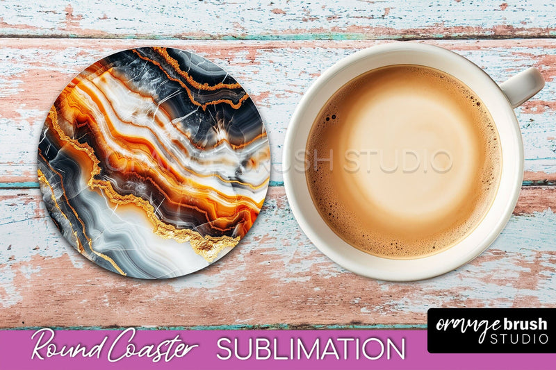 Marble Round Coaster Sublimation, Marble Car Coaster Design Sublimation OrangeBrushStudio 