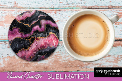 Marble Round Coaster Sublimation, Marble Car Coaster Design Sublimation OrangeBrushStudio 