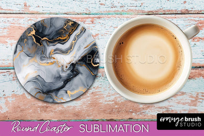 Marble Round Coaster Sublimation, Marble Car Coaster Design Sublimation OrangeBrushStudio 