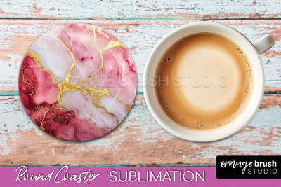 Marble Round Coaster Sublimation, Marble Car Coaster Design Sublimation OrangeBrushStudio 