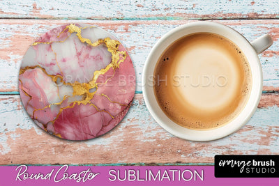 Marble Round Coaster Sublimation, Marble Car Coaster Design Sublimation OrangeBrushStudio 
