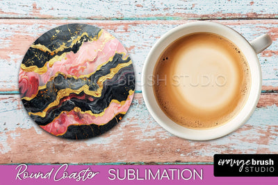 Marble Round Coaster Sublimation, Marble Car Coaster Design Sublimation OrangeBrushStudio 