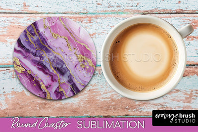 Marble Round Coaster Sublimation, Marble Car Coaster Design Sublimation OrangeBrushStudio 