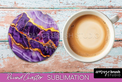 Marble Round Coaster Sublimation, Marble Car Coaster Design Sublimation OrangeBrushStudio 