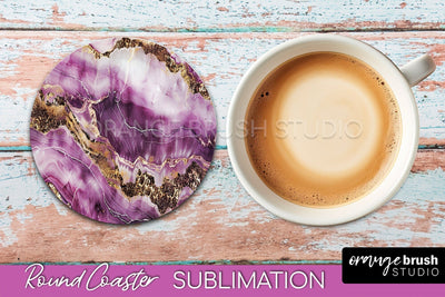 Marble Round Coaster Sublimation, Marble Car Coaster Design Sublimation OrangeBrushStudio 