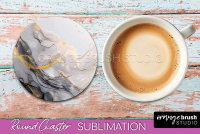 Marble Round Coaster Sublimation, Marble Car Coaster Design Sublimation OrangeBrushStudio 