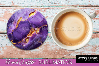 Marble Round Coaster Sublimation, Marble Car Coaster Design Sublimation OrangeBrushStudio 
