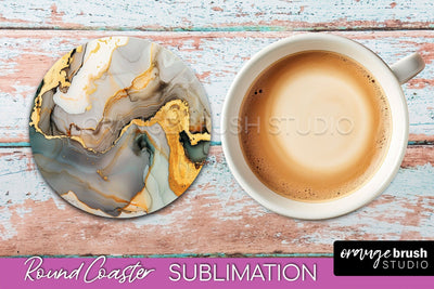 Marble Round Coaster Sublimation, Marble Car Coaster Design Sublimation OrangeBrushStudio 