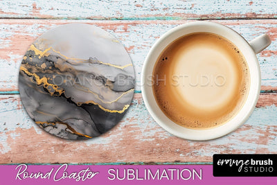 Marble Round Coaster Sublimation, Marble Car Coaster Design Sublimation OrangeBrushStudio 