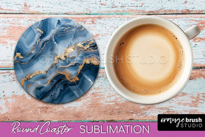 Marble Round Coaster Sublimation, Marble Car Coaster Design Sublimation OrangeBrushStudio 