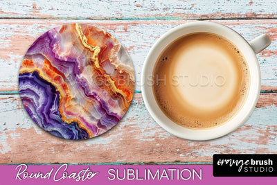 Marble Round Coaster Sublimation, Marble Car Coaster Design Sublimation OrangeBrushStudio 