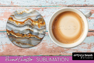 Marble Round Coaster Sublimation, Marble Car Coaster Design Sublimation OrangeBrushStudio 