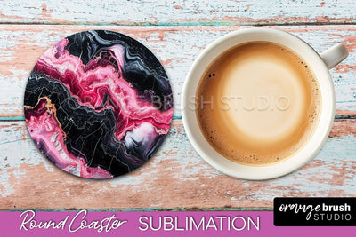 Marble Round Coaster Sublimation, Marble Car Coaster Design Sublimation OrangeBrushStudio 