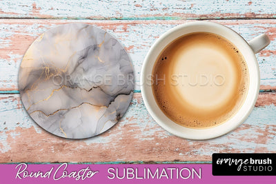 Marble Round Coaster Sublimation, Marble Car Coaster Design Sublimation OrangeBrushStudio 