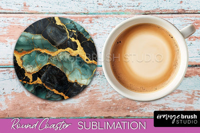Marble Round Coaster Sublimation, Marble Car Coaster Design Sublimation OrangeBrushStudio 