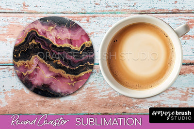 Marble Round Coaster Sublimation, Marble Car Coaster Design Sublimation OrangeBrushStudio 