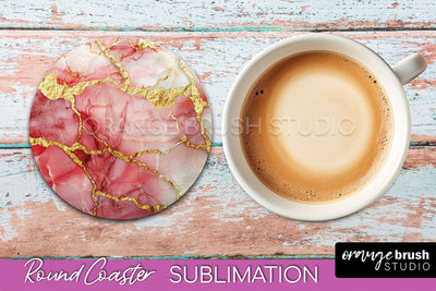 Marble Round Coaster Sublimation, Marble Car Coaster Design Sublimation OrangeBrushStudio 