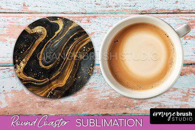Marble Round Coaster Sublimation, Marble Car Coaster Design Sublimation OrangeBrushStudio 