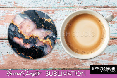 Marble Round Coaster Sublimation, Marble Car Coaster Design Sublimation OrangeBrushStudio 