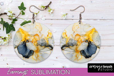 Marble Texture Round Earring Sublimation, Abstract Earrings Sublimation OrangeBrushStudio 