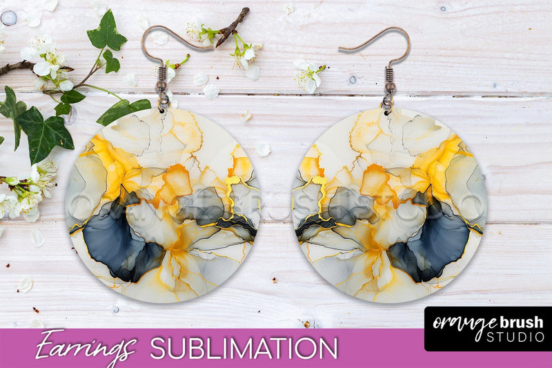 Marble Texture Round Earring Sublimation, Abstract Earrings Sublimation OrangeBrushStudio 