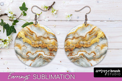 Marble Texture Round Earring Sublimation, Abstract Earrings Sublimation OrangeBrushStudio 