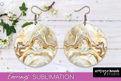 Marble Texture Round Earring Sublimation, Abstract Earrings Sublimation OrangeBrushStudio 