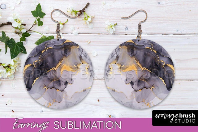 Marble Texture Round Earring Sublimation, Abstract Earrings Sublimation OrangeBrushStudio 