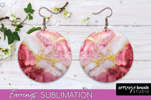 Marble Texture Round Earring Sublimation, Abstract Earrings Sublimation OrangeBrushStudio 