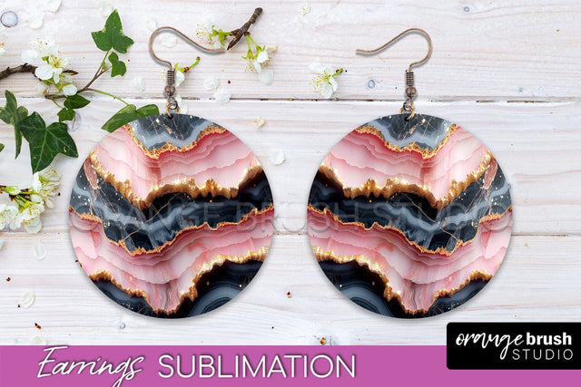 Marble Texture Round Earring Sublimation, Abstract Earrings Sublimation OrangeBrushStudio 
