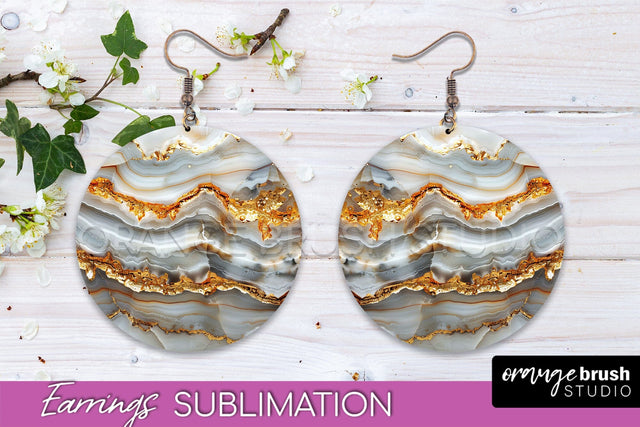 Marble Texture Round Earring Sublimation, Abstract Earrings Sublimation OrangeBrushStudio 