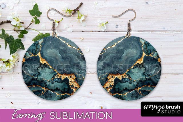 Marble Texture Round Earring Sublimation, Abstract Earrings Sublimation OrangeBrushStudio 