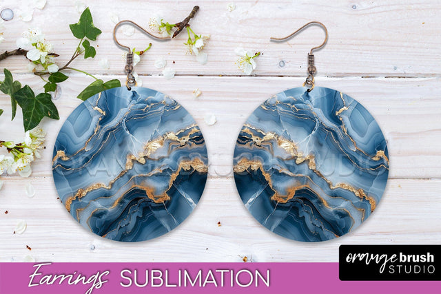Marble Texture Round Earring Sublimation, Abstract Earrings Sublimation OrangeBrushStudio 