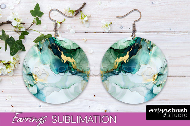Marble Texture Round Earring Sublimation, Abstract Earrings Sublimation OrangeBrushStudio 